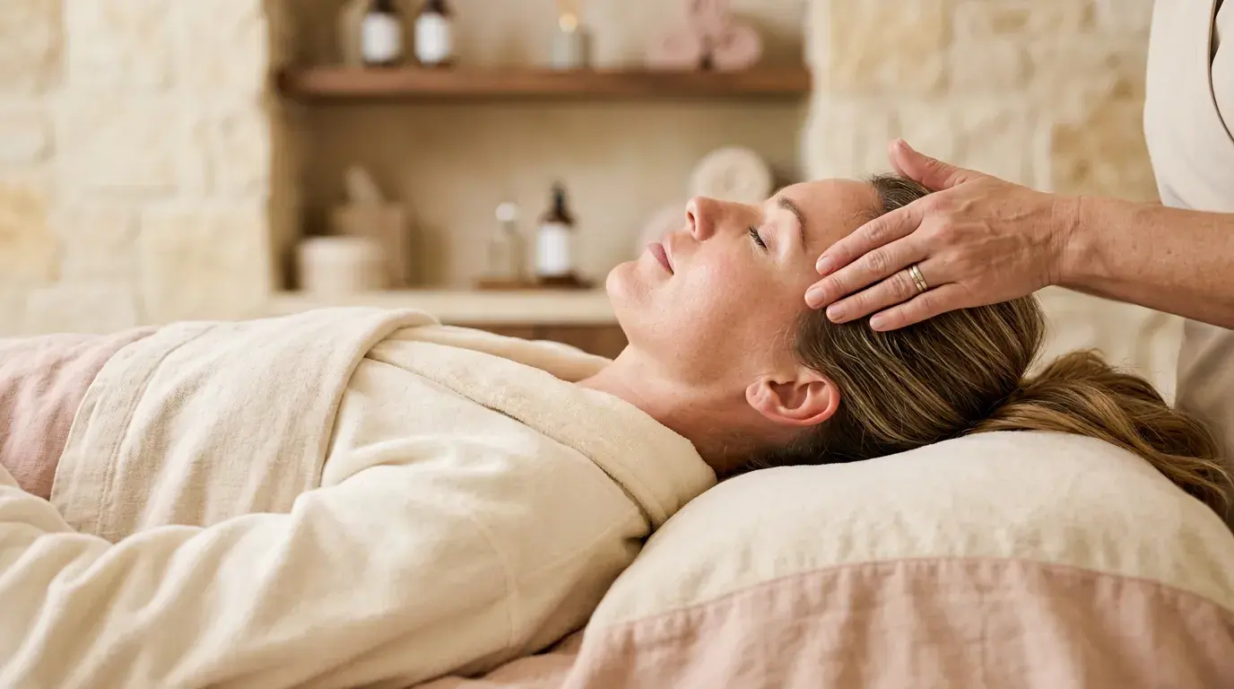 Woman receiving an exosome facial for glowing skin in Pickering