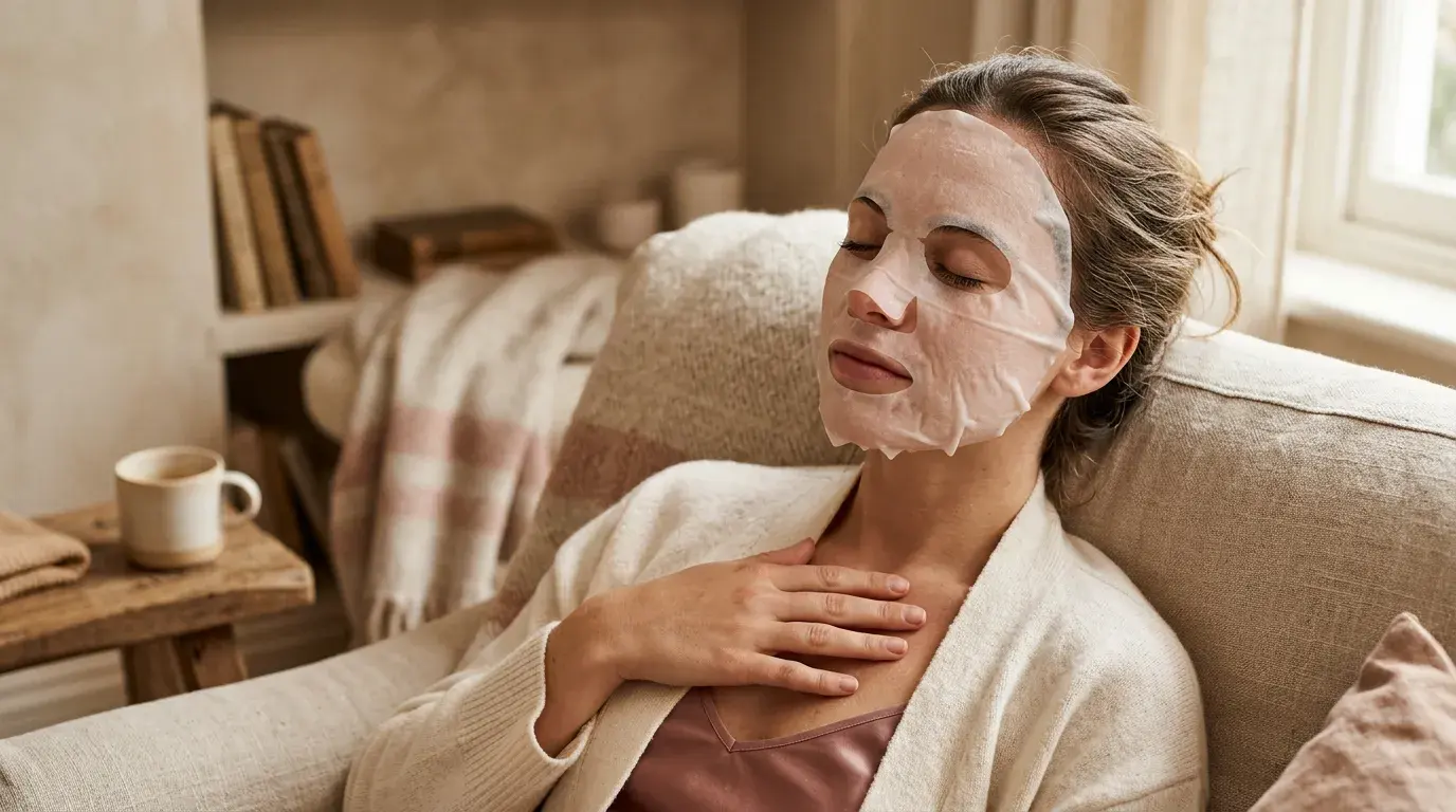 Woman enjoying an at-home facial mask for self-care in Pickering