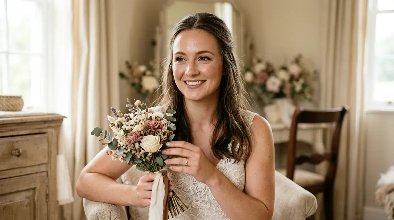 Bride with glowing photo-ready skin prepared for her wedding day in Pickering