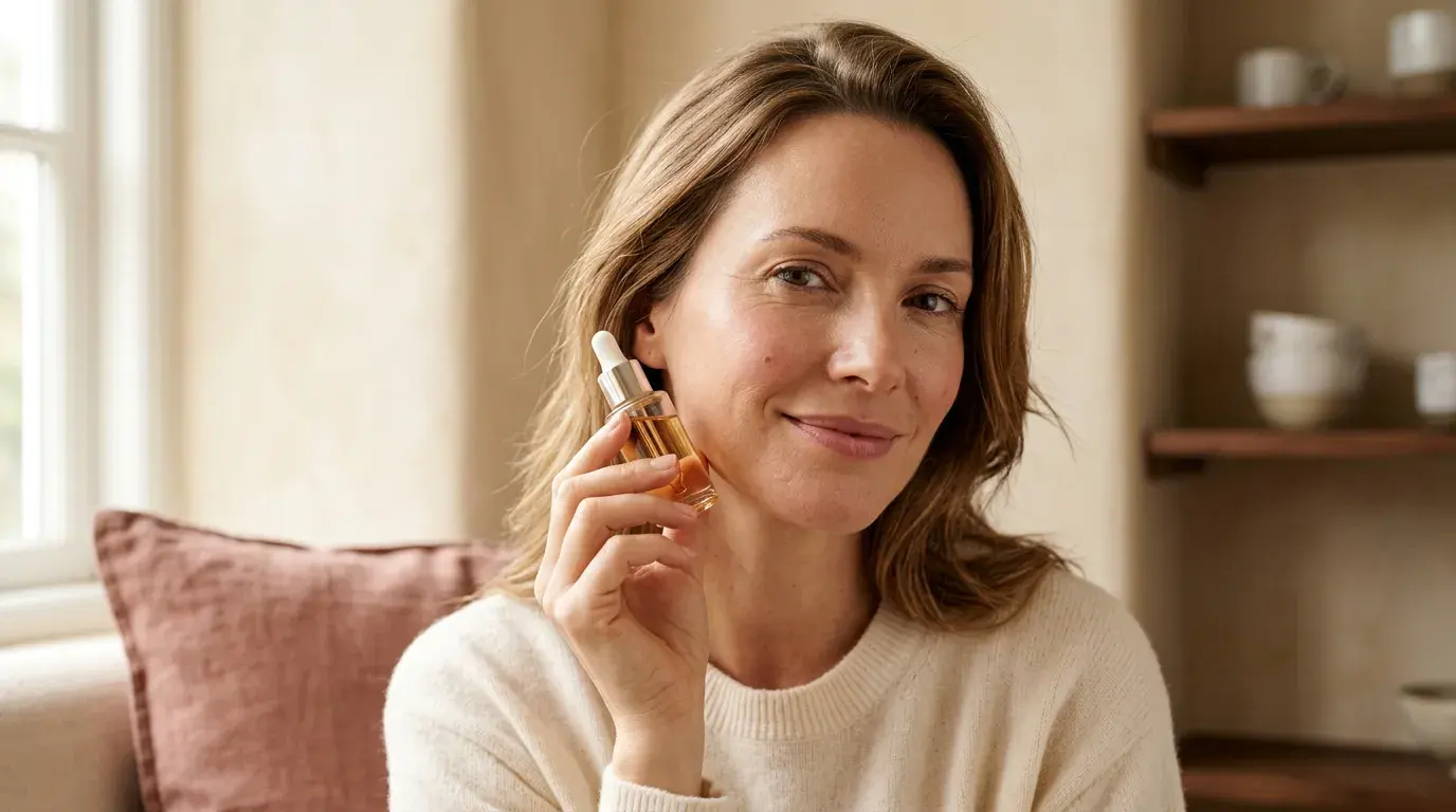Woman using a retinol serum for smoother skin at Victoria Rose Aesthetics in Pickering