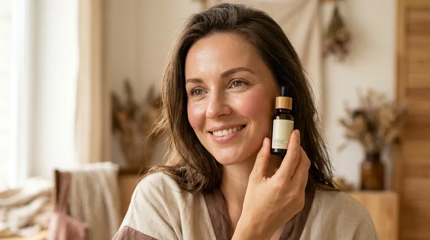 Woman applying vitamin C serum for glowing summer skin at a Pickering medical spa