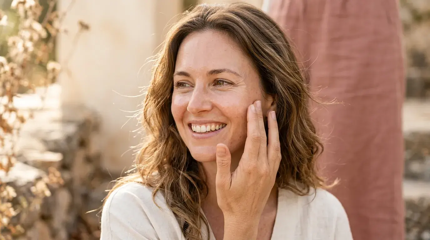 Woman with radiant summer skin following a summer skincare routine in Pickering