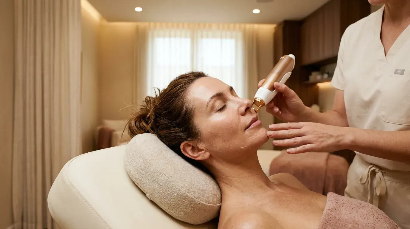 Woman receiving a Fotona 4D laser facial at Victoria Rose Aesthetics in Pickering