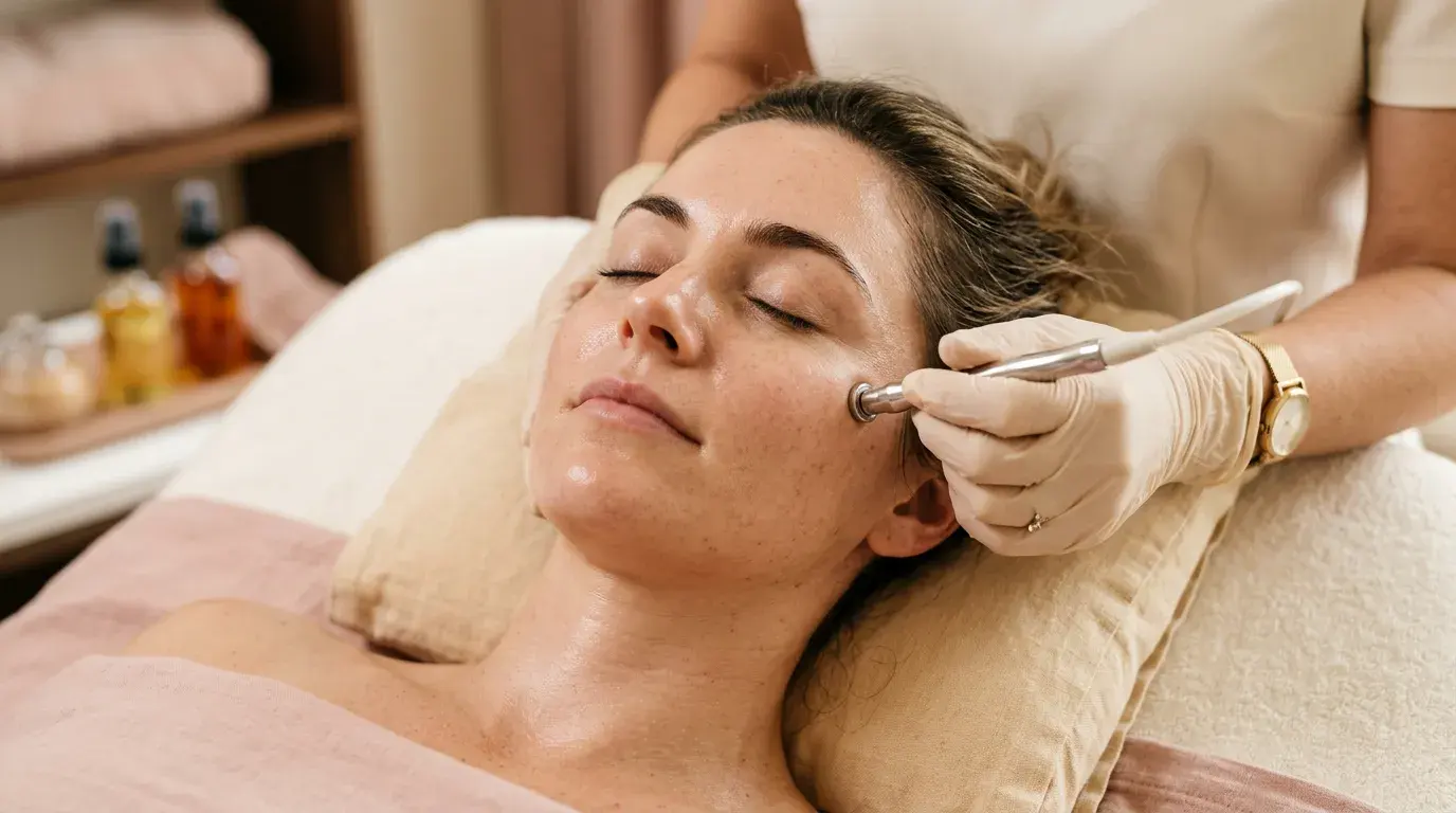 Woman receiving a Bela MD facial treatment at a medical spa in Pickering