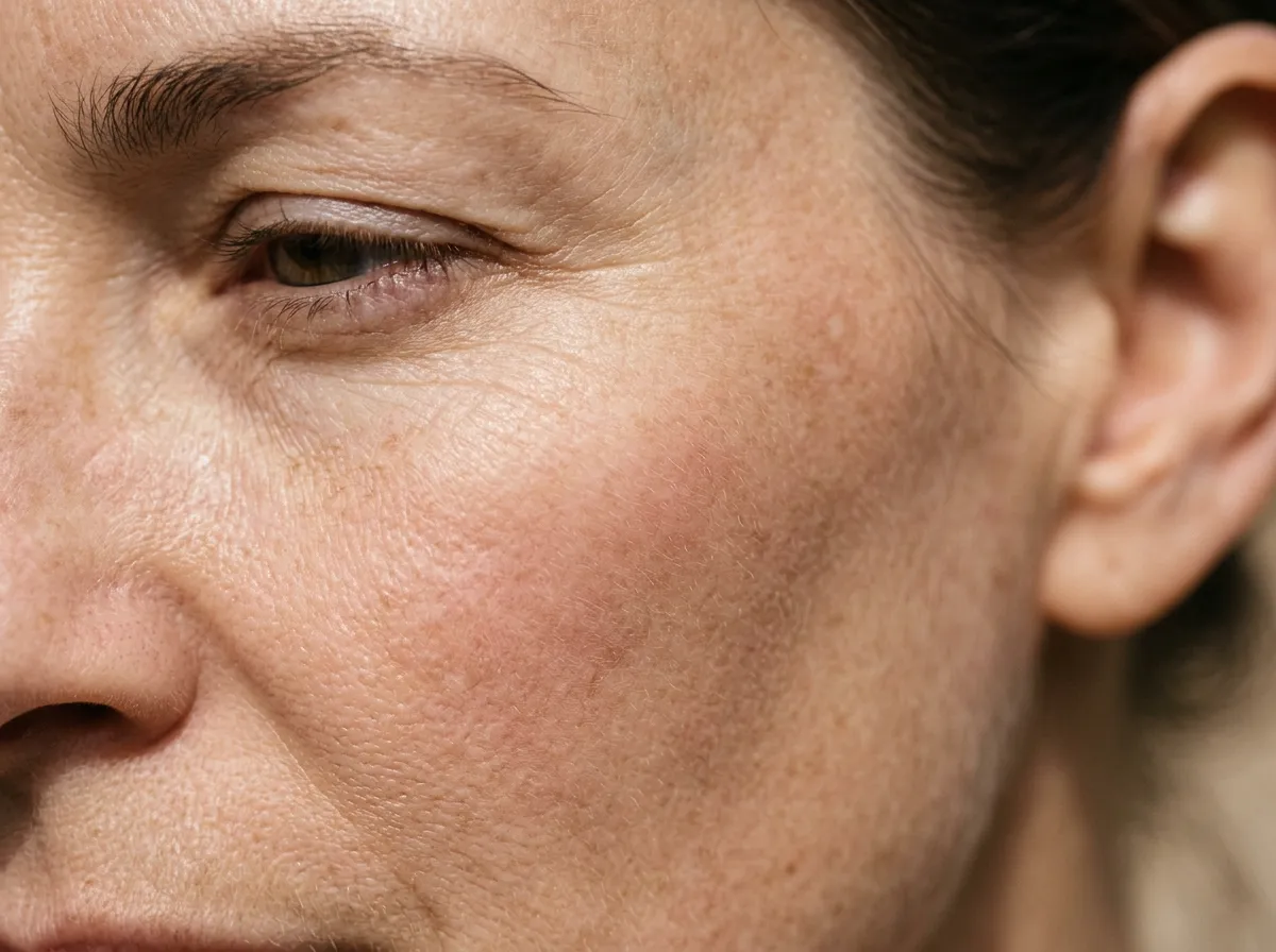 Close-up of sunspots and uneven pigmentation from sun damage
