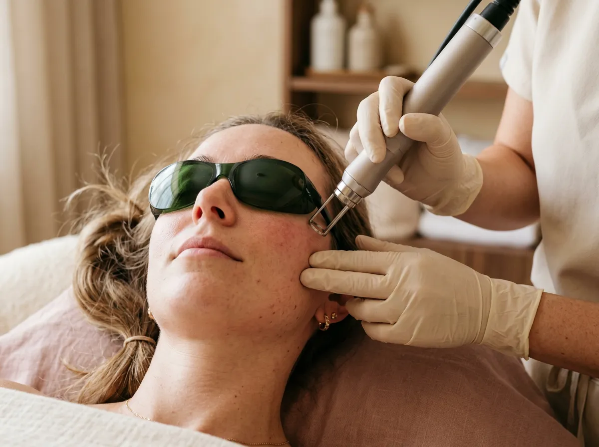 Laser facial treatment with protective eyewear in Pickering