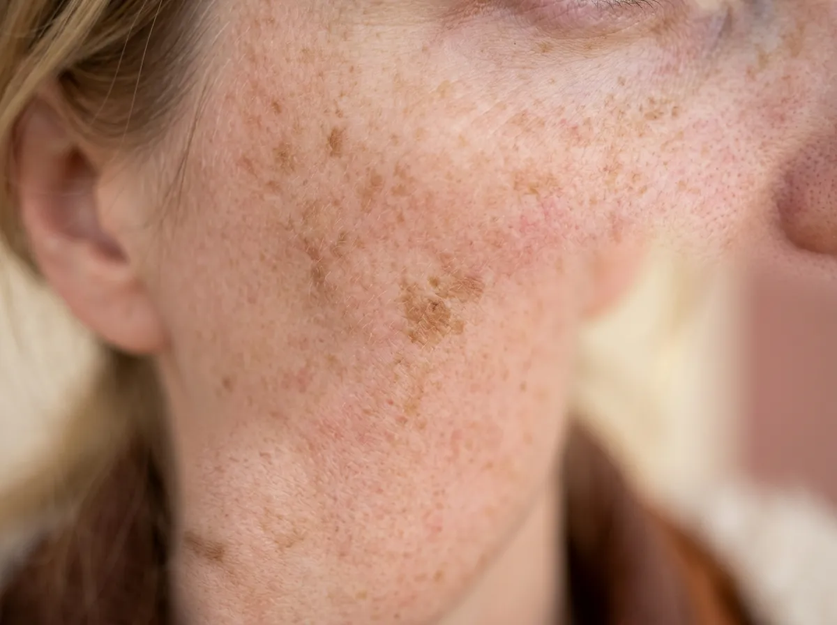 Close-up of sun damage and hyperpigmentation a laser facial can treat