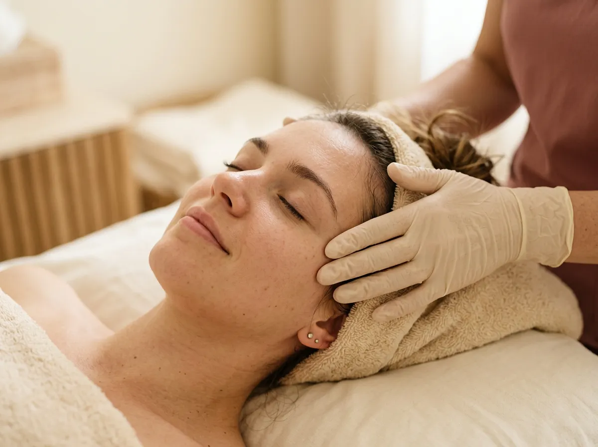Registered nurse performing an acne facial treatment at Victoria Rose Aesthetics in Pickering