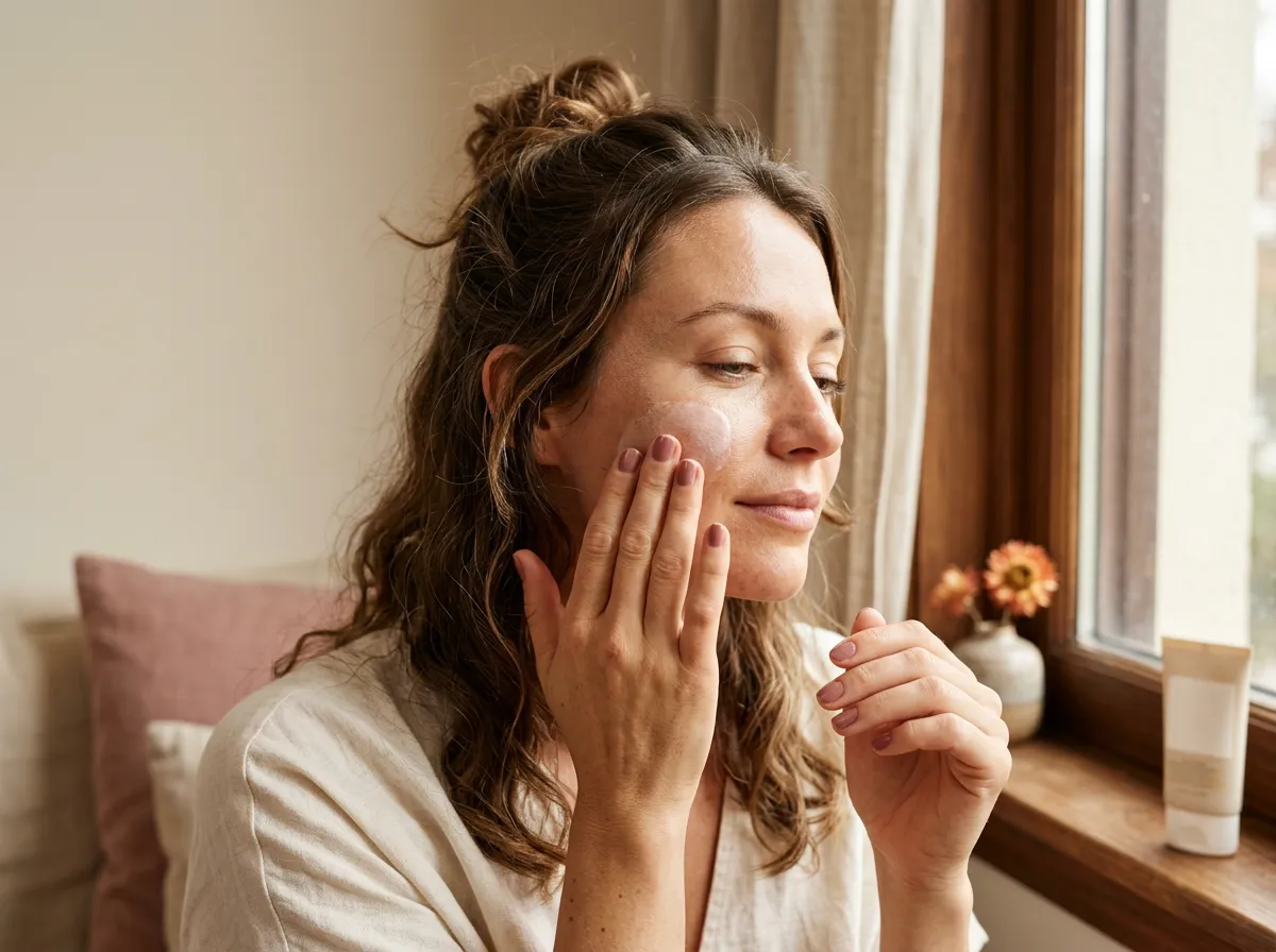 Woman applying SPF sunscreen in the morning to protect retinol-treated skin in Pickering