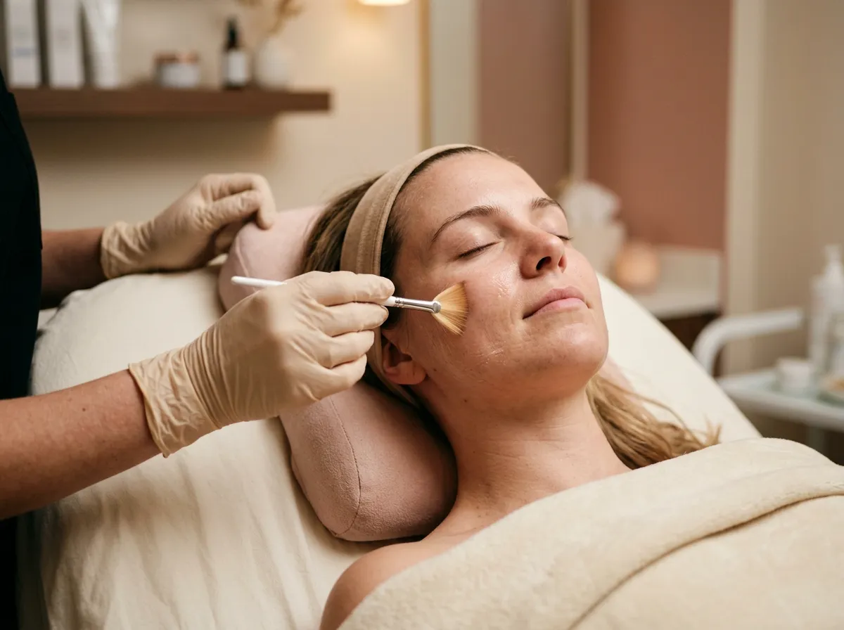 Chemical peel solution being applied during a facial treatment in Pickering