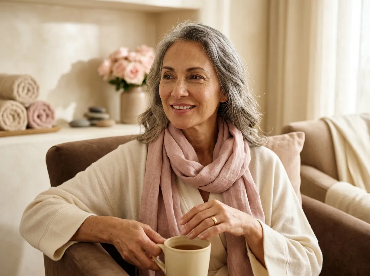 Confident woman in her fifties with firm skin after skin tightening, Pickering med spa