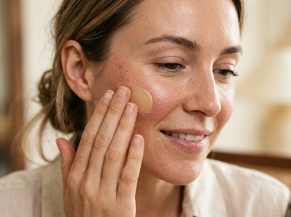 Close-up of daily broad-spectrum SPF being applied to the face in Pickering