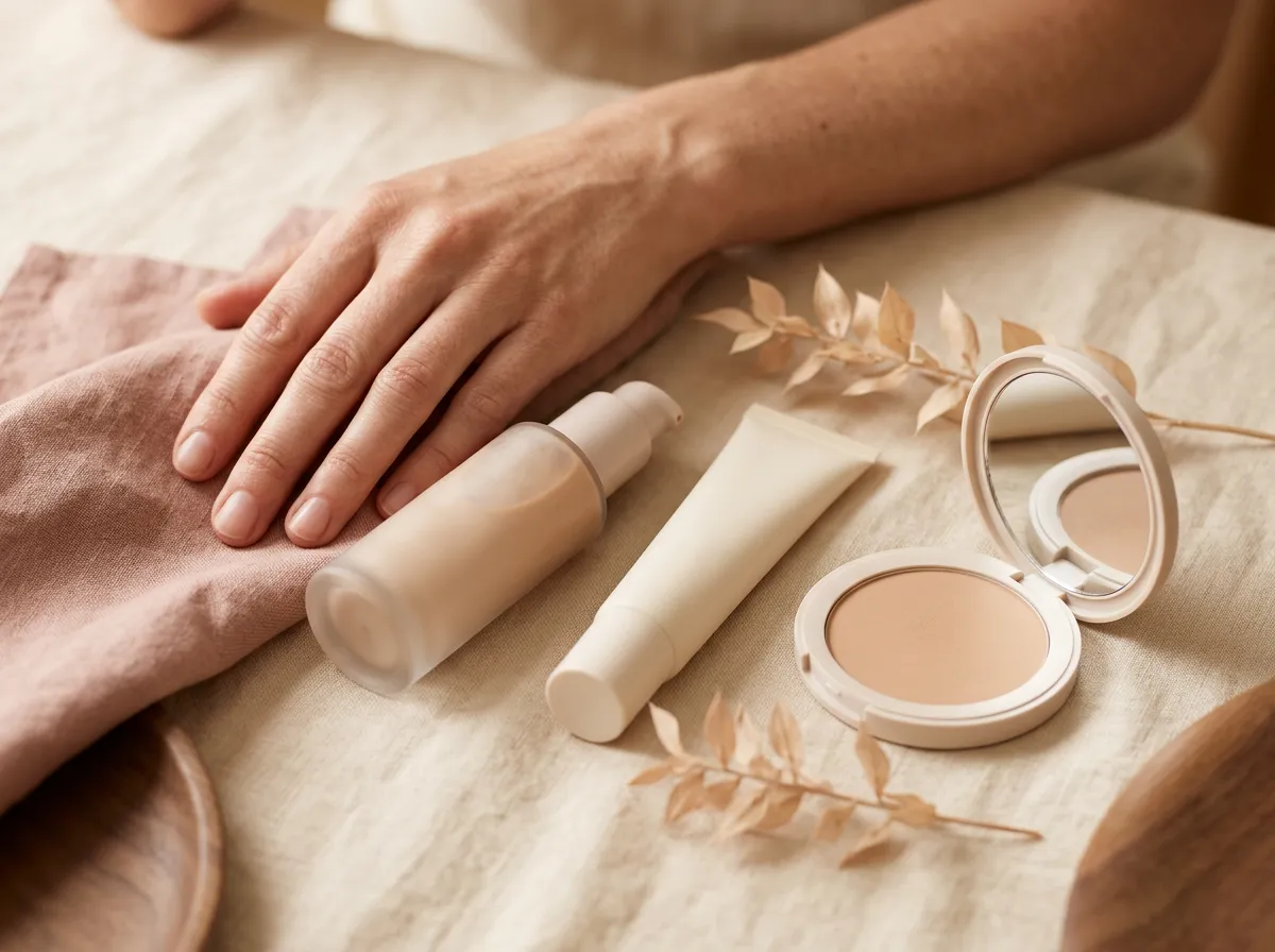 Flatlay of tinted broad-spectrum SPF sunscreen products for daily use in Pickering