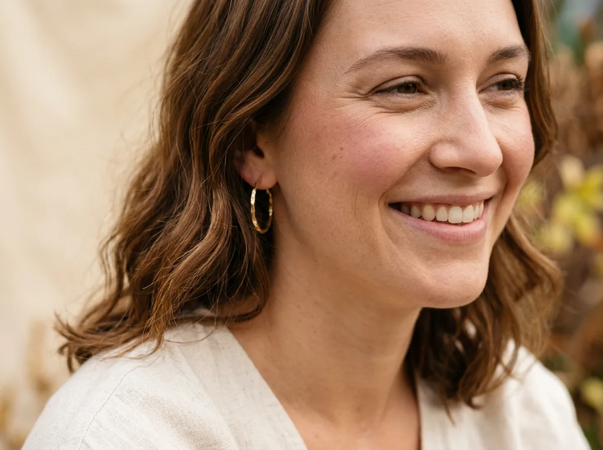 Close-up of bright even skin tone and refreshed under-eye area after vitamin C use