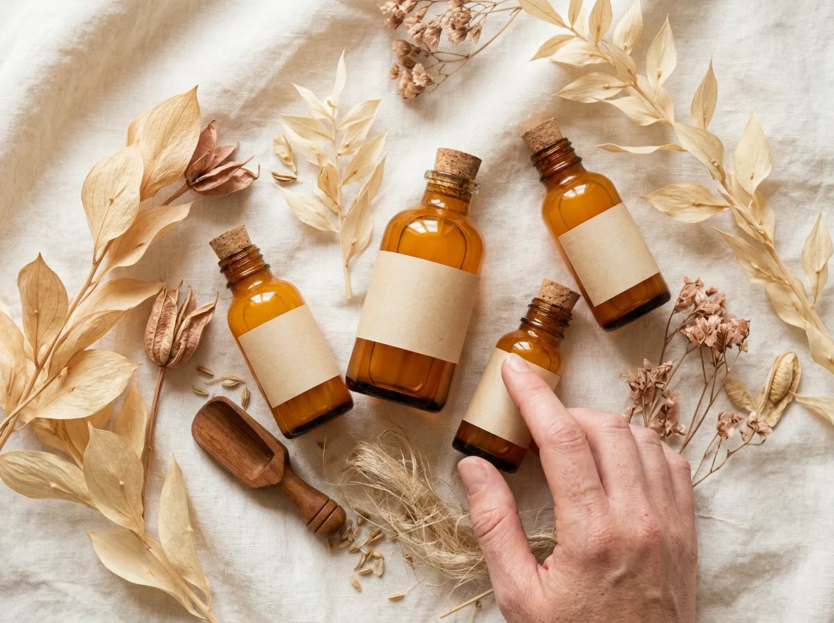 Flatlay of vitamin C serums for a summer skincare routine in Pickering