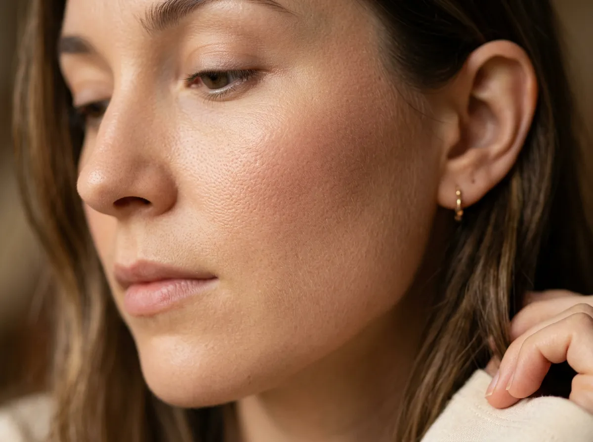 Close-up of smooth, refined skin texture after microneedling for acne scars in Pickering