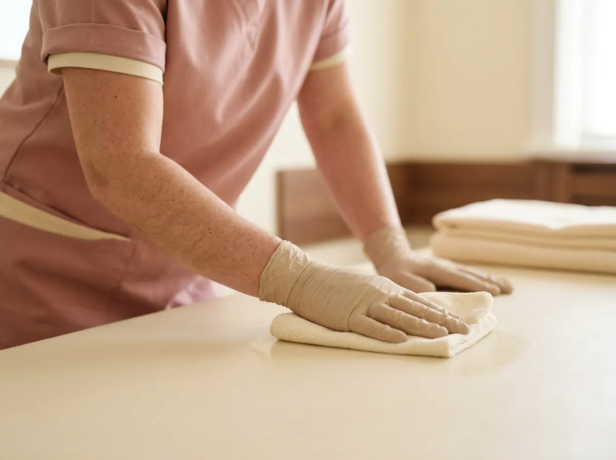 Thorough treatment room sanitation between appointments at a Pickering medical spa