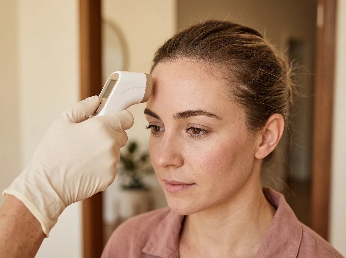 Contact-free temperature check on arrival at Victoria Rose Aesthetics in Pickering