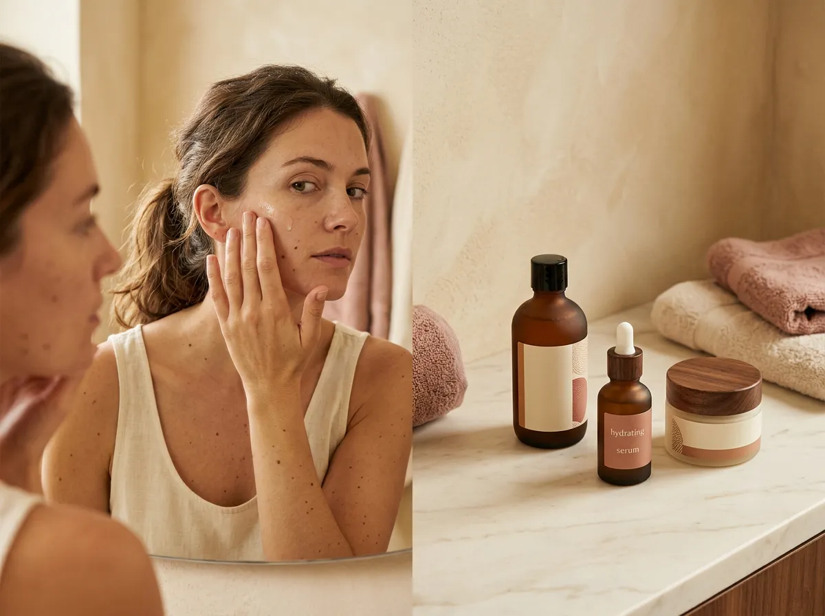 Hydrating skincare routine with cleanser serum and moisturizer at a Pickering medical spa